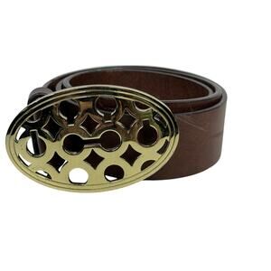 Coach Large Logo Buckle Leather Belt SZ S Women's Brown Signature C Quiet Luxury
